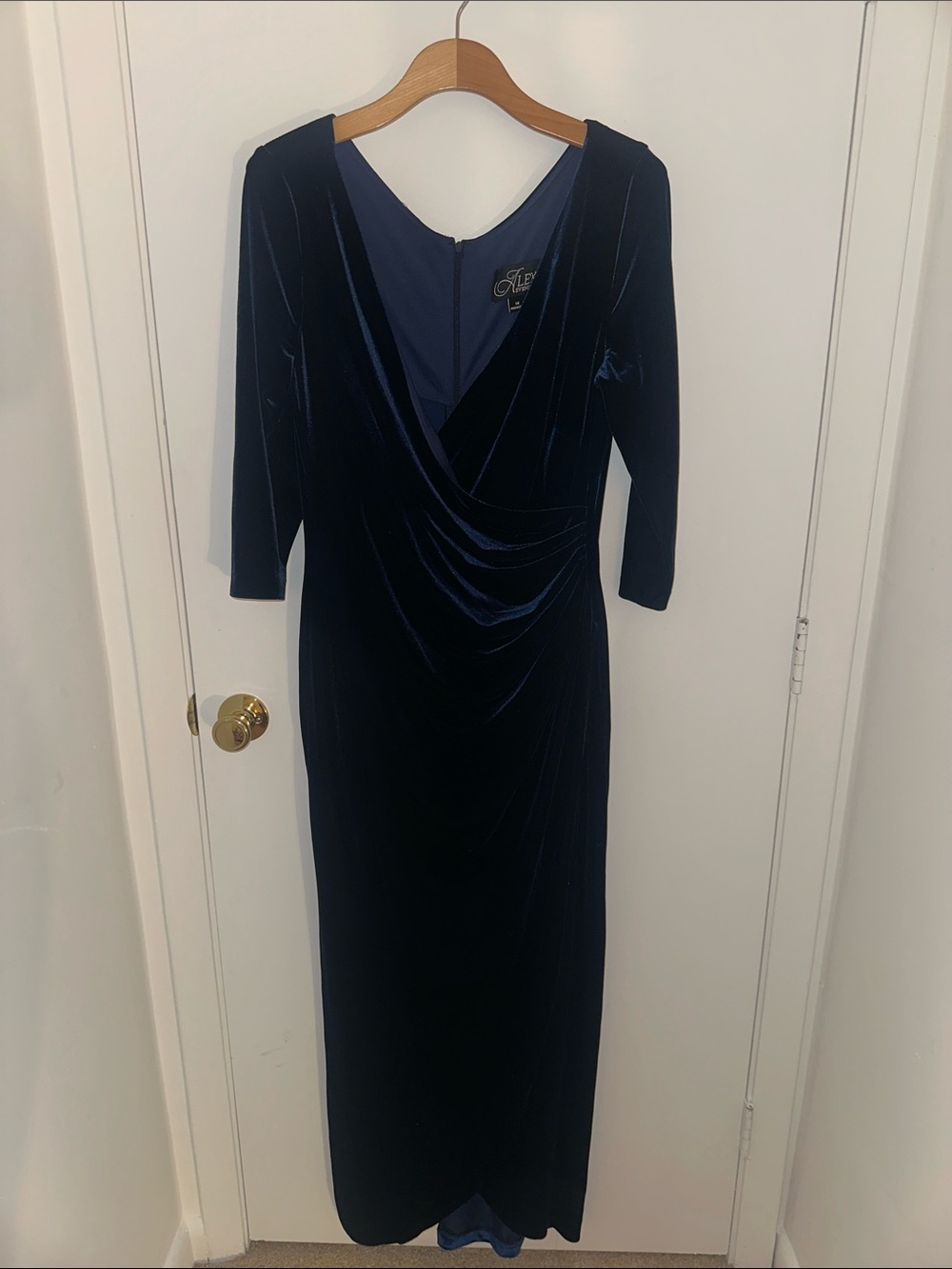 Alex Evenings Midnight Blue Velvet Wrap-Style Maxi Dress